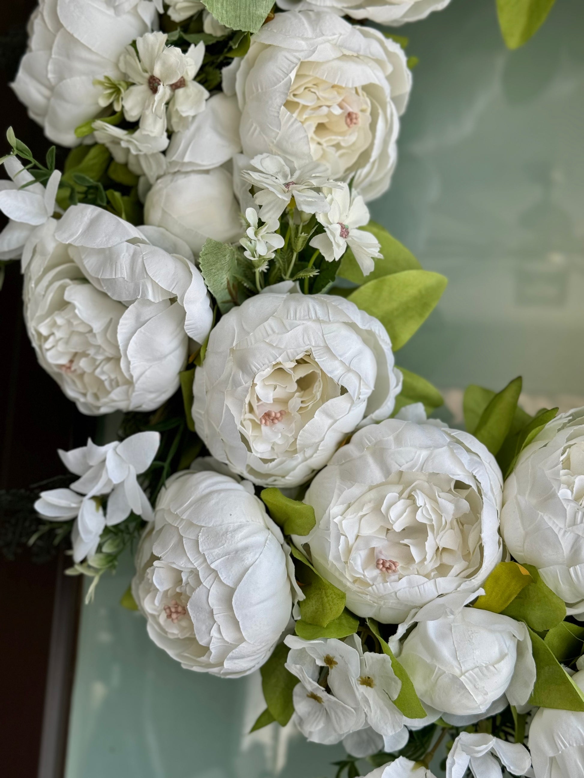 Elegant flower wreath

Green and white wreath

Peony wreath for front door

Summer floral wreath

Wreath for all seasons

Peony wreath decor

Artificial peony wreath

Indoor floral wreath

Outdoor wreath decor

Faux flower wreath for door