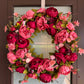Zoey Large Burgundy Red Peachy Pink Faux Peony Flower Wreath  23" All Season