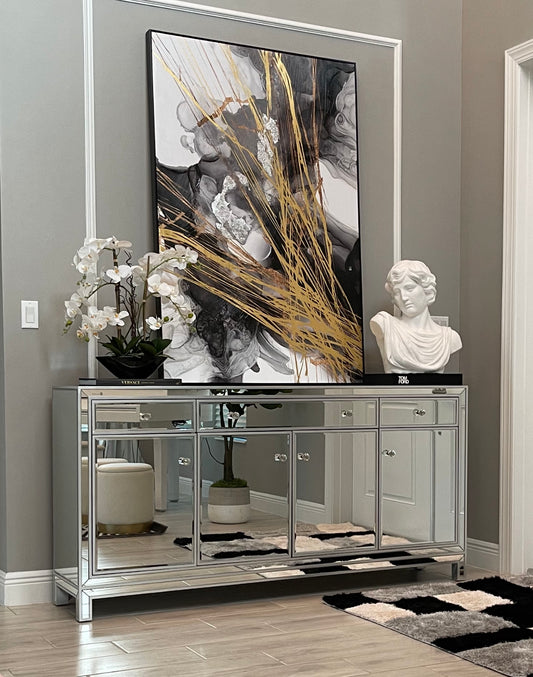Claire Mirrored Credenza in Antique Silver