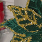 Green and Gold Glittered Poinsettia Christmas Flower Stem Spray 13'' Set of 3