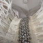 Ava Beige Velvet Pillow with Ostrich Feathers and Rhinestones 22"