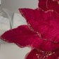 Elegant Red Velvet Glitter Poinsettia Flower 14''