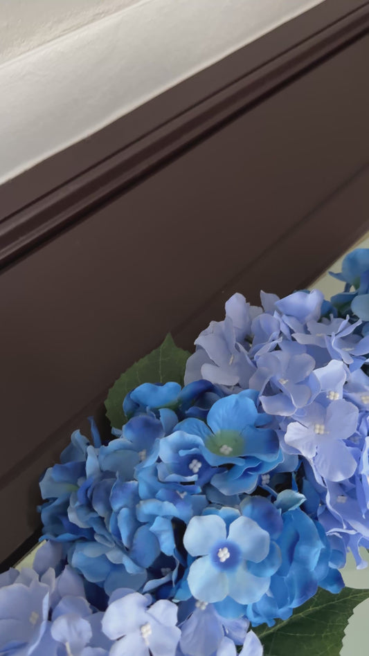 Capri Luxury Mixed Blue Silk Large Hydrangea Wreath, 23 In Indoor outdoor use