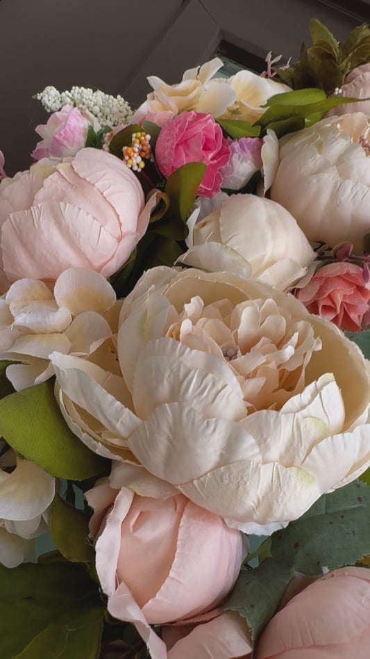 Zoey Blush Burgundy Silk Peony Flower Wreath  23" All Season Indoor Outdoor