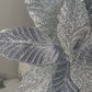 Charcoal Grey and Silver Glittered Poinsettia Christmas Stem Spray