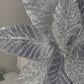 Grey and Silver Glittered Poinsettia Christmas Stem Spray Set of 3