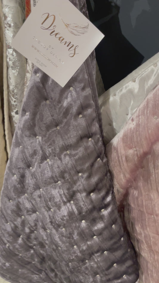 Prato Velvet Quilt Set Grey Charcoal with Metallic Dots Embroidered with Matching Shams