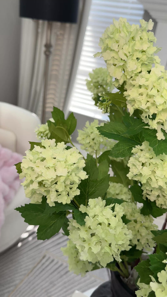 Evie Faux Vibrant Green Hydrangea Spray, 30” Artificial Flower Stems Set of 3 Realistic Silk Floral Decor