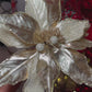 Christmas Flower Metallic Champagne Frosted Beads Poinsettia Stem Spray 12'' Set of 3