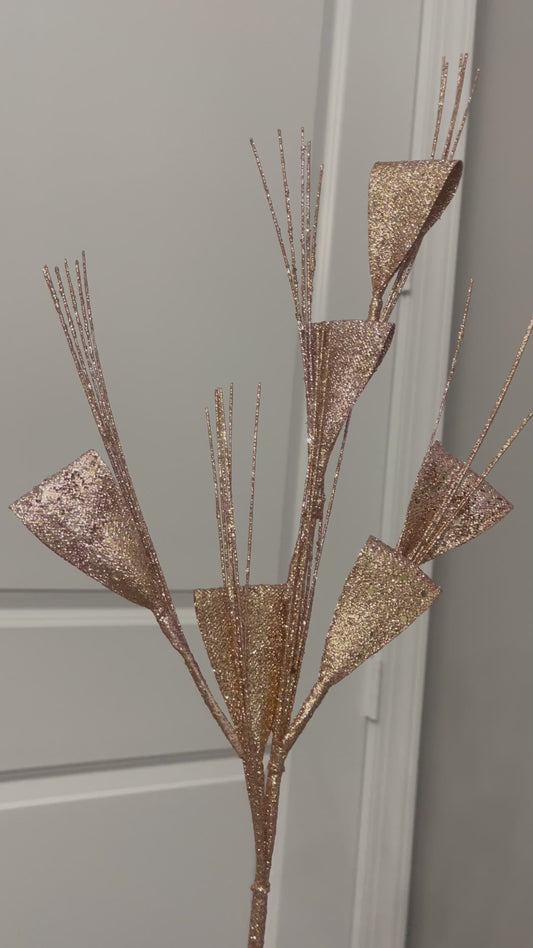 Rose Gold Glittered Floral Stem/ Pick Spray