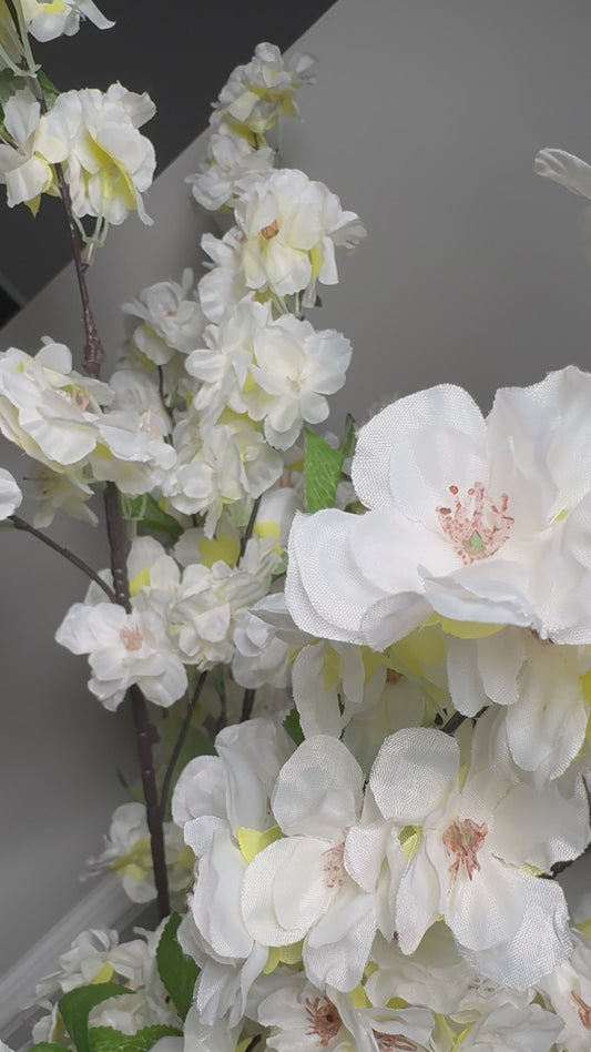 Jade White Cream Silk Cherry Blossom Flower Branches Set of 3 Pack 40'' Inches