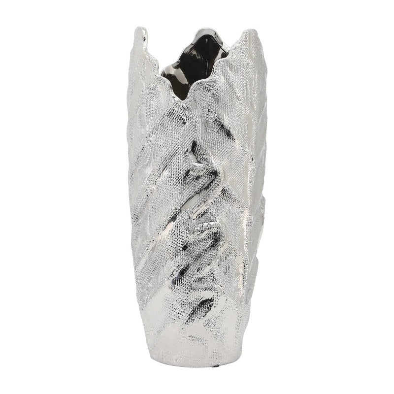 Scratched Leaf Silver Vase