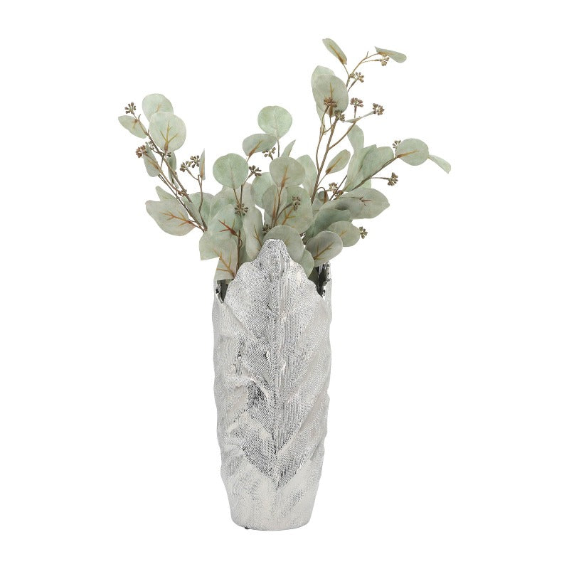 Scratched Leaf Silver Vase