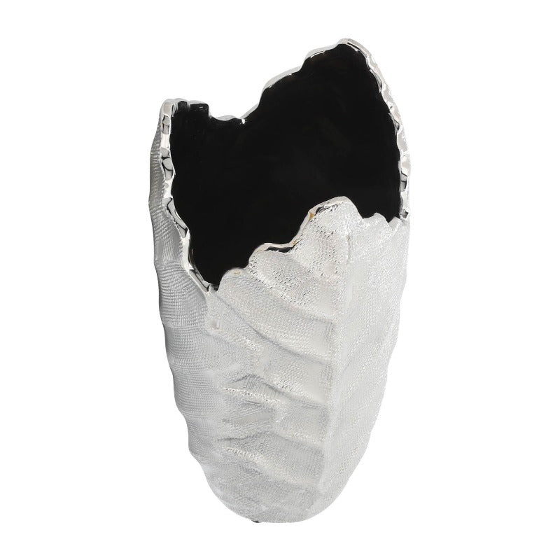 Scratched Leaf Silver Vase