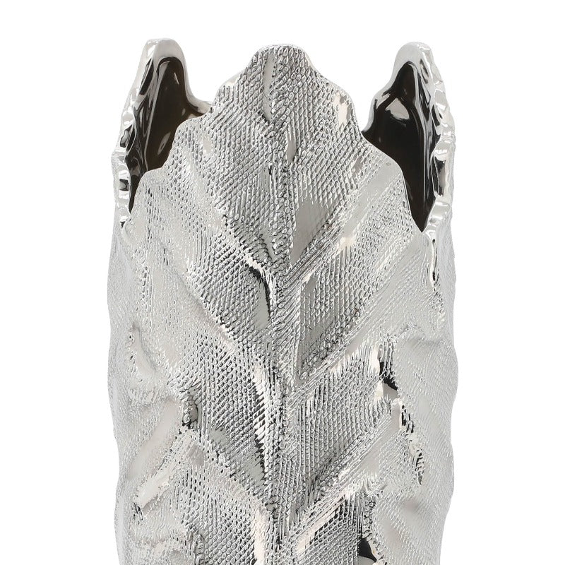 Scratched Leaf Silver Vase