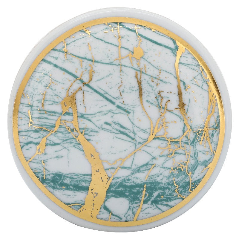 Lolita Ceramic Green, Gold White Marble Jar With Lid 12'' 16''