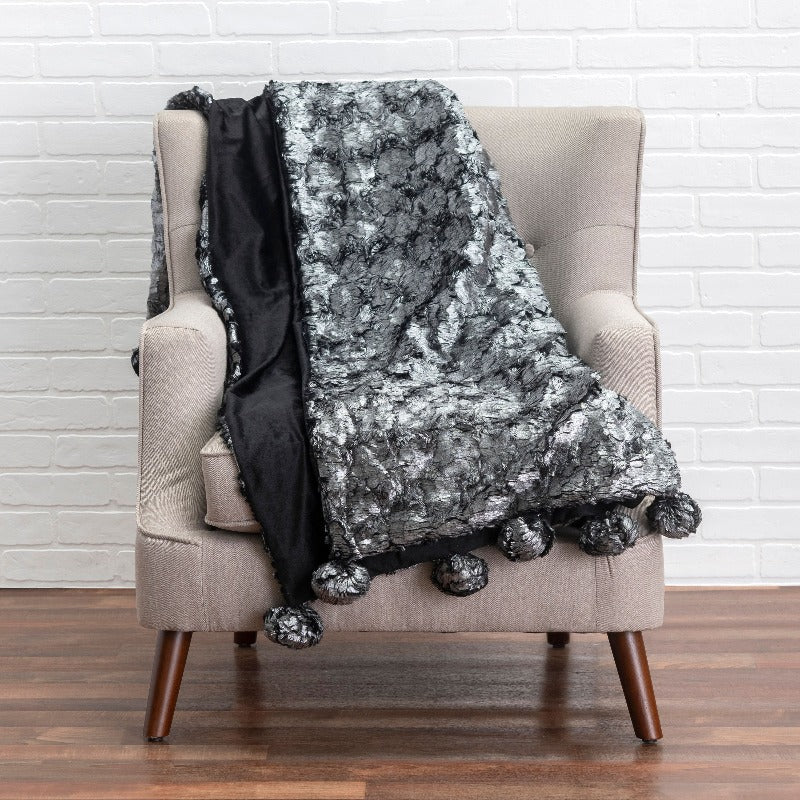 Sable Faux Fur with Metallic Feather Throw Blanket