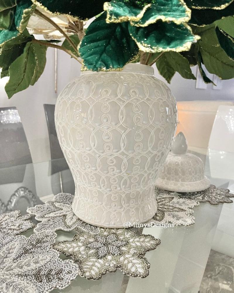 Totally Glam Aura Ginger Jar White Tall Vase for Flowers