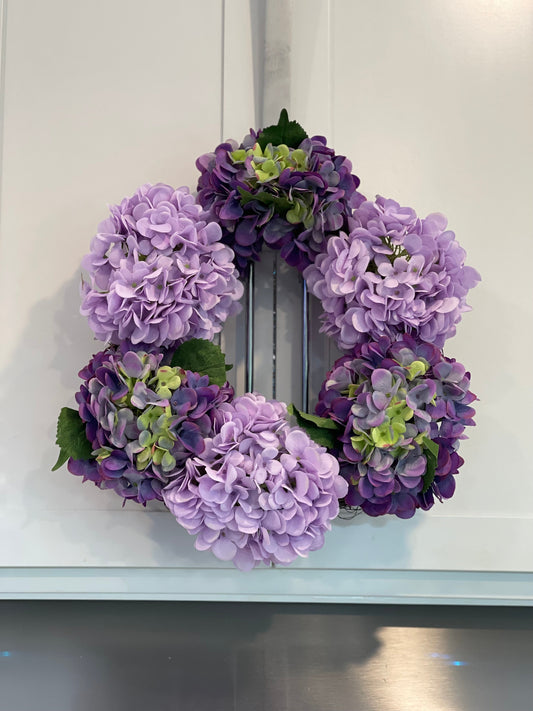 Purple Lilac Floral Hydrangea Wreath, 18in Home Decor
