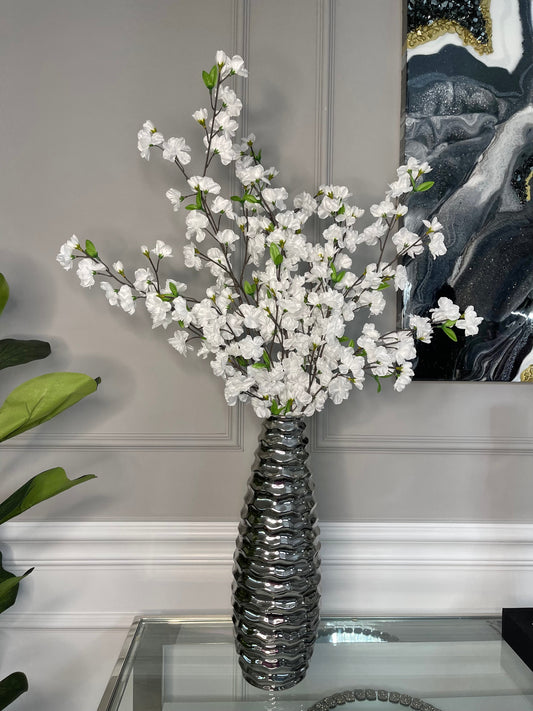 Silk Cherry Blossom Flower Branches, 36", Set of 3 White