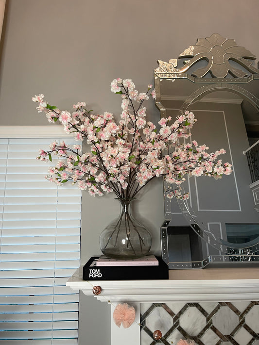 Silk Cherry Blossom Flower Branches, 36", Set of 3 Light Pink
