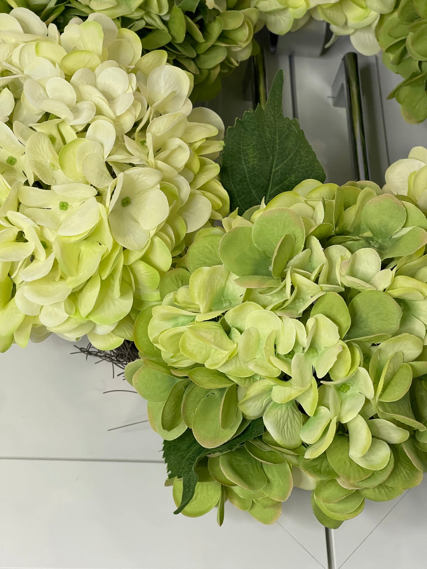 Medium Luxury Green Silk Hydrangea Wreath, 18in