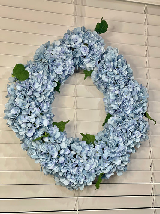 Capri Large Luxury Blue Silk Hydrangea Wreath, 24in All Season UV Resistant
