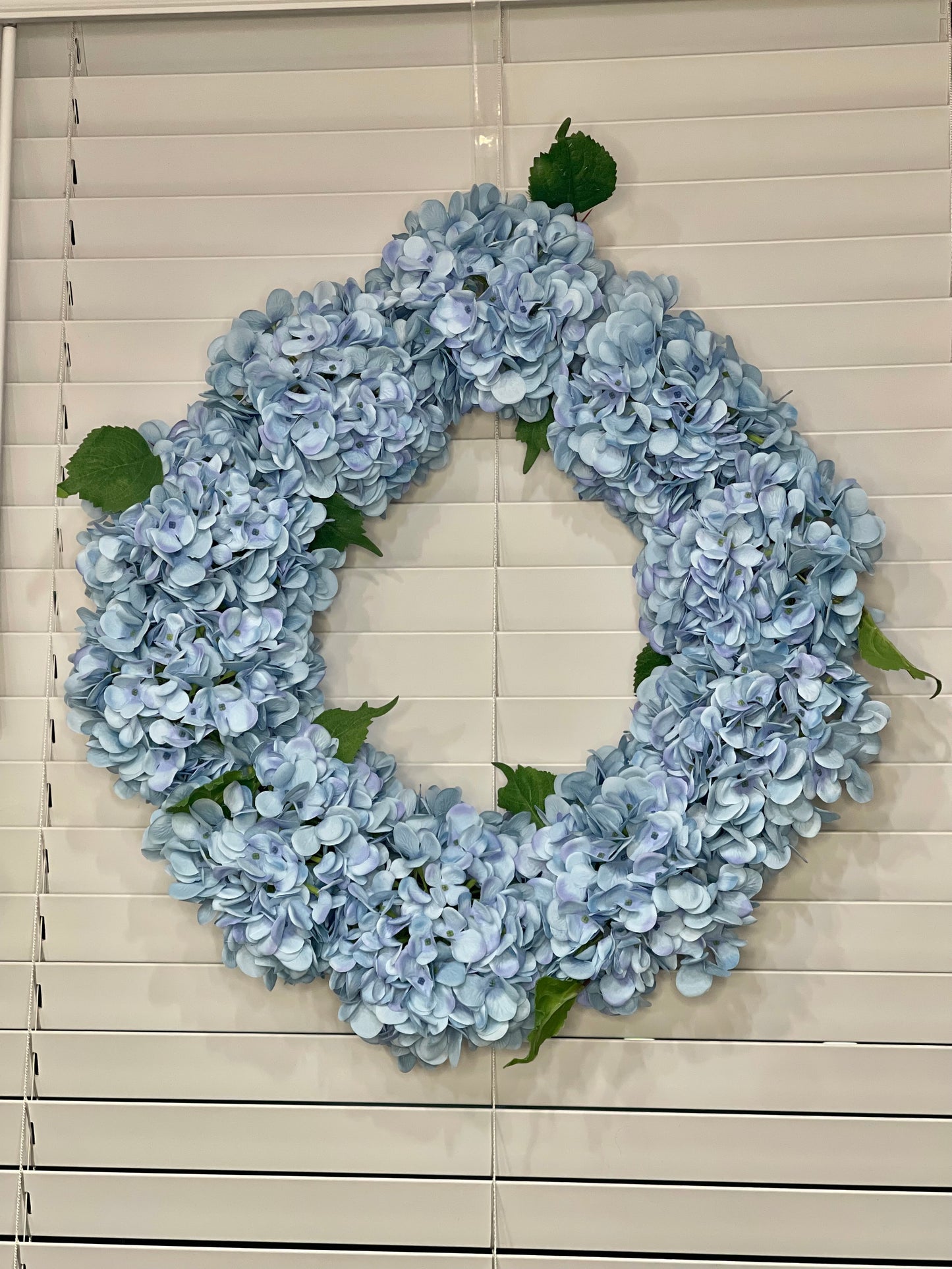 Large Luxury Blue Silk Hydrangea Wreath, 24in All Season UV Resistant