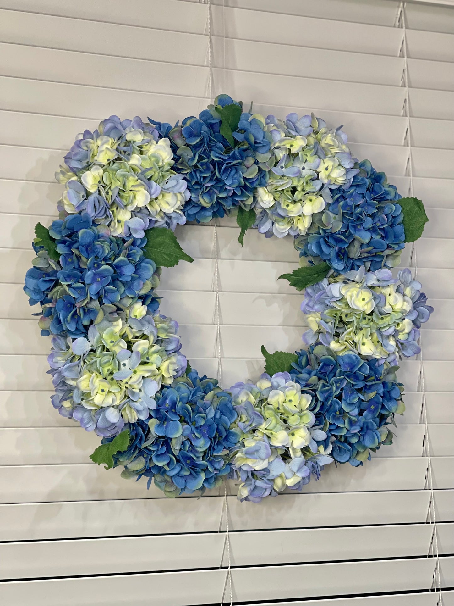 Large Luxury Mixed Blue Silk Hydrangea Wreath, 24in