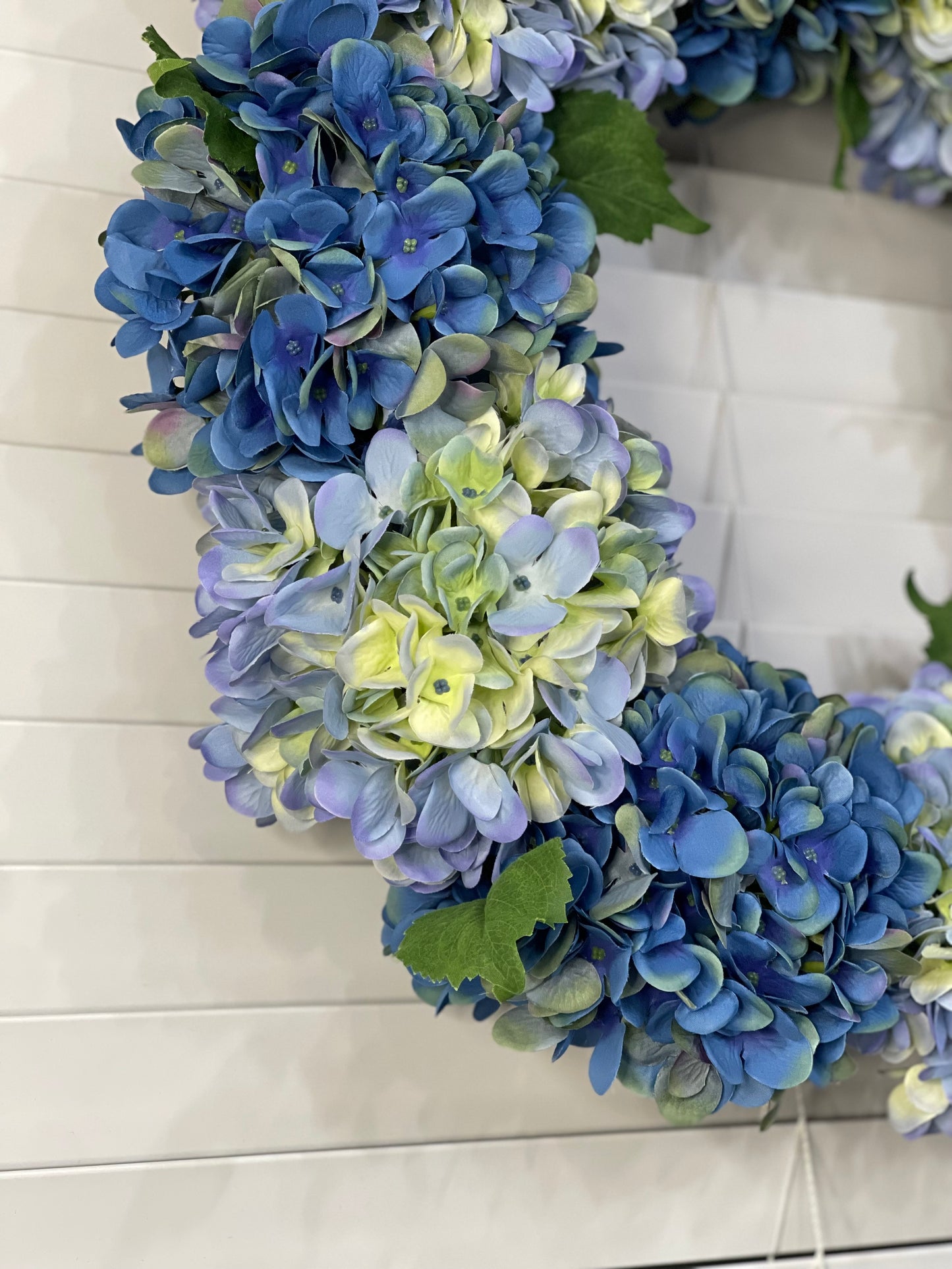 Large Luxury Mixed Blue Silk Hydrangea Wreath, 24in