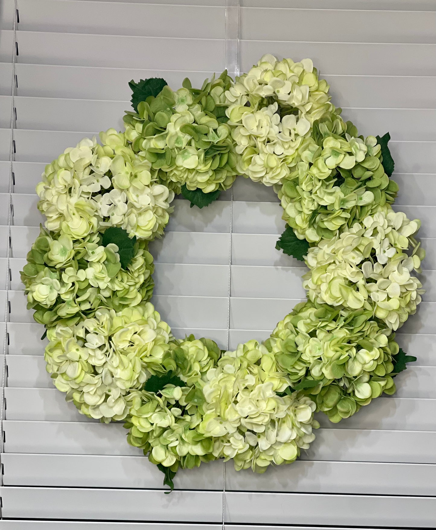 Capri Green Silk Hydrangea Flower Wreath, 24in Lifelike High end