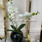 Orchid Arrangement in Black Round Modern Vase