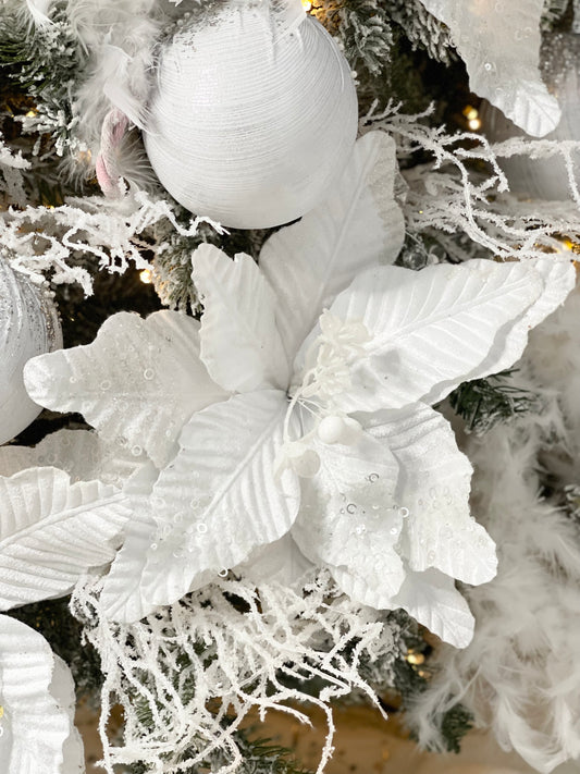 Glam White Poinsettia with Sequins, Set of 5