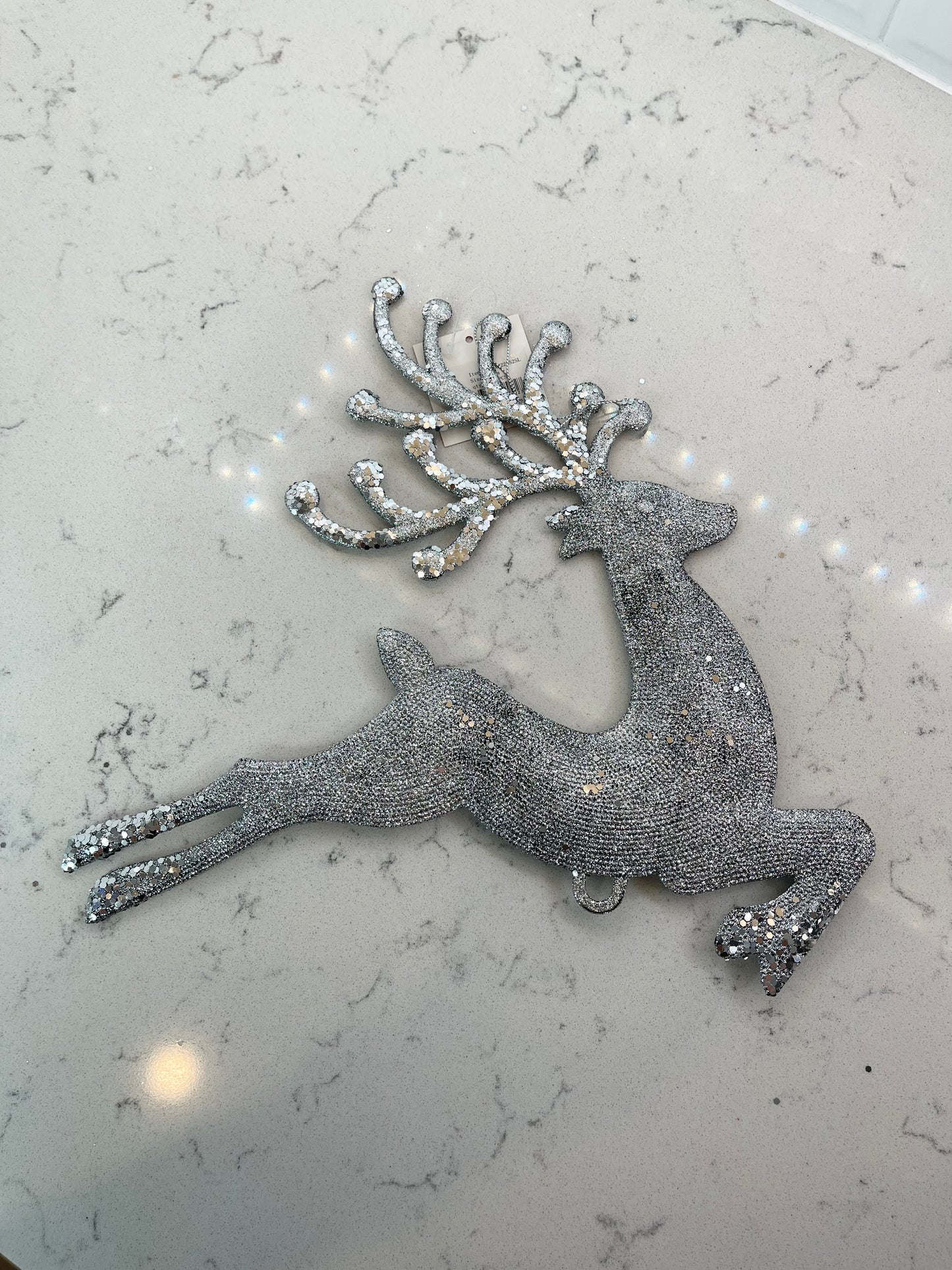 Sparkling Silver Reindeer Ornaments, 12 inch, Set of 5