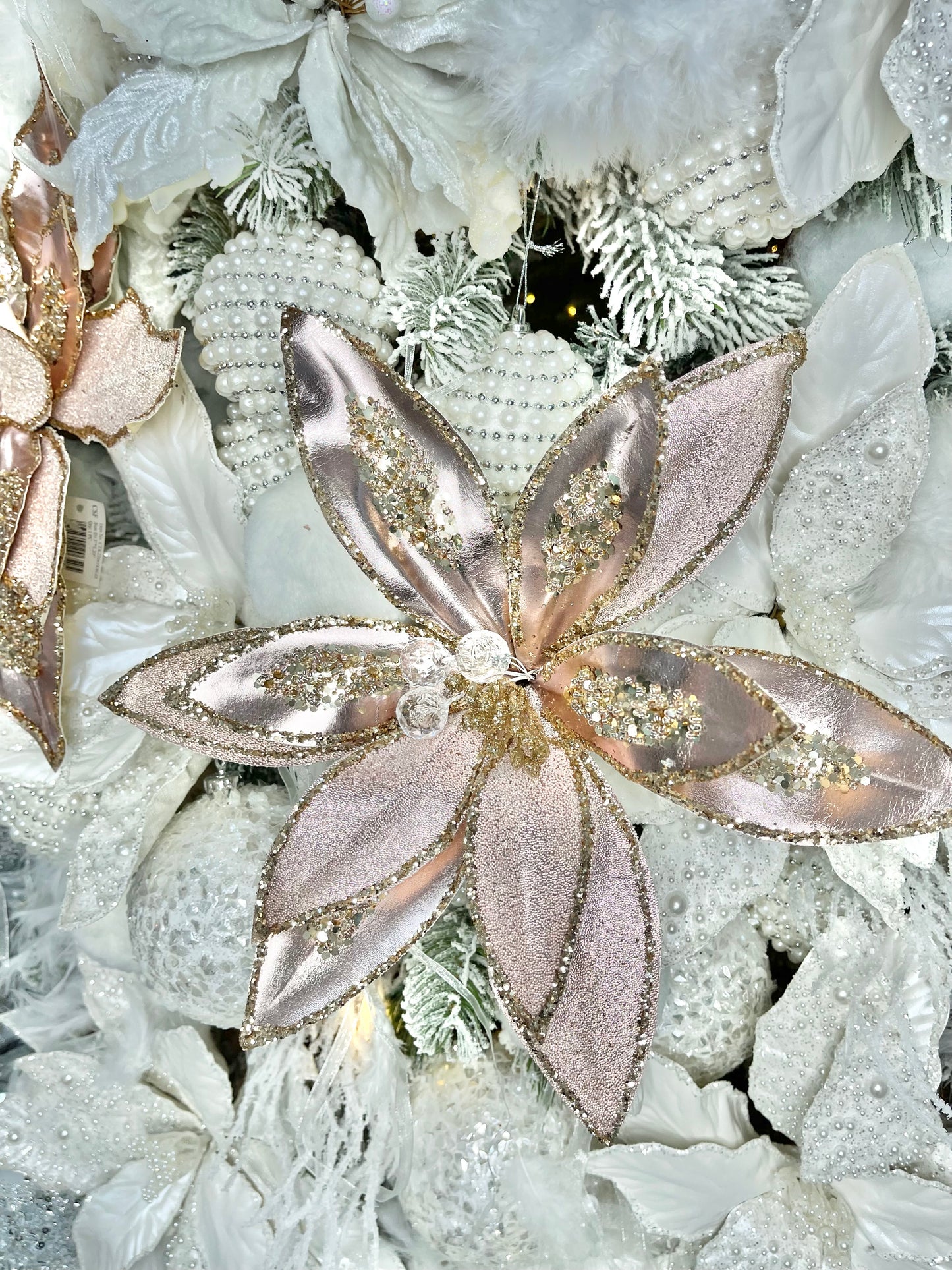 Rose Gold Poinsettia with Crystals, Set of 5