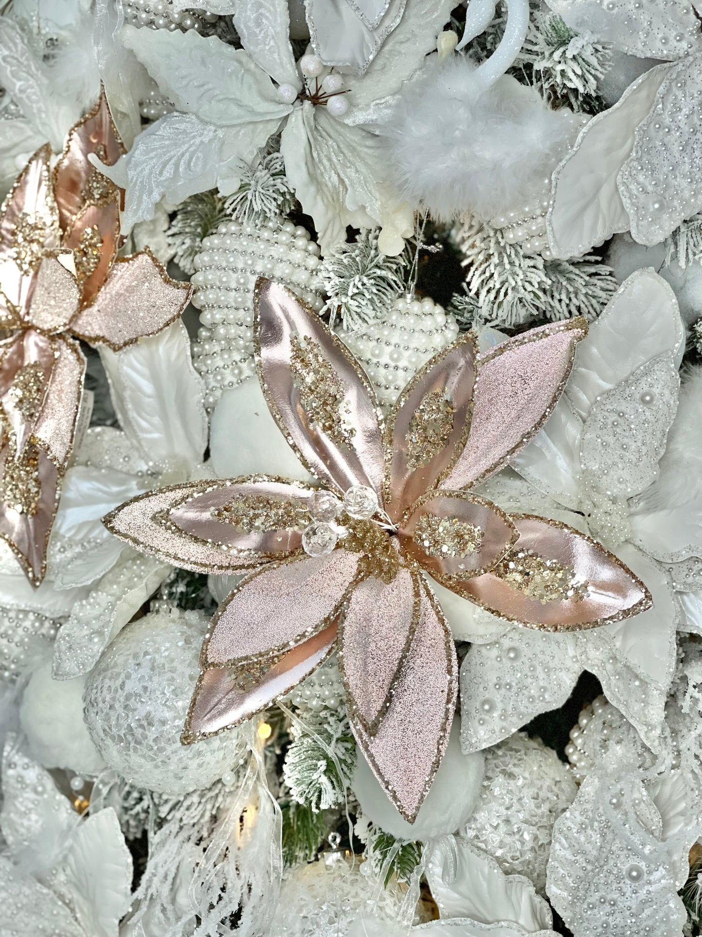 Elegant Rose Gold  Poinsettia with Crystals and Glitter 12''