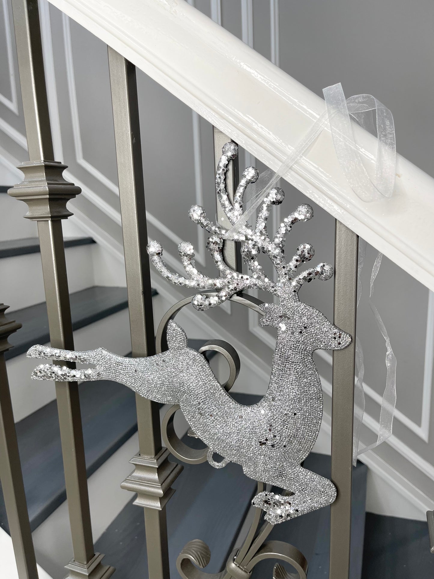 Sparkling Silver Reindeer Ornaments, 12 inch, Set of 5