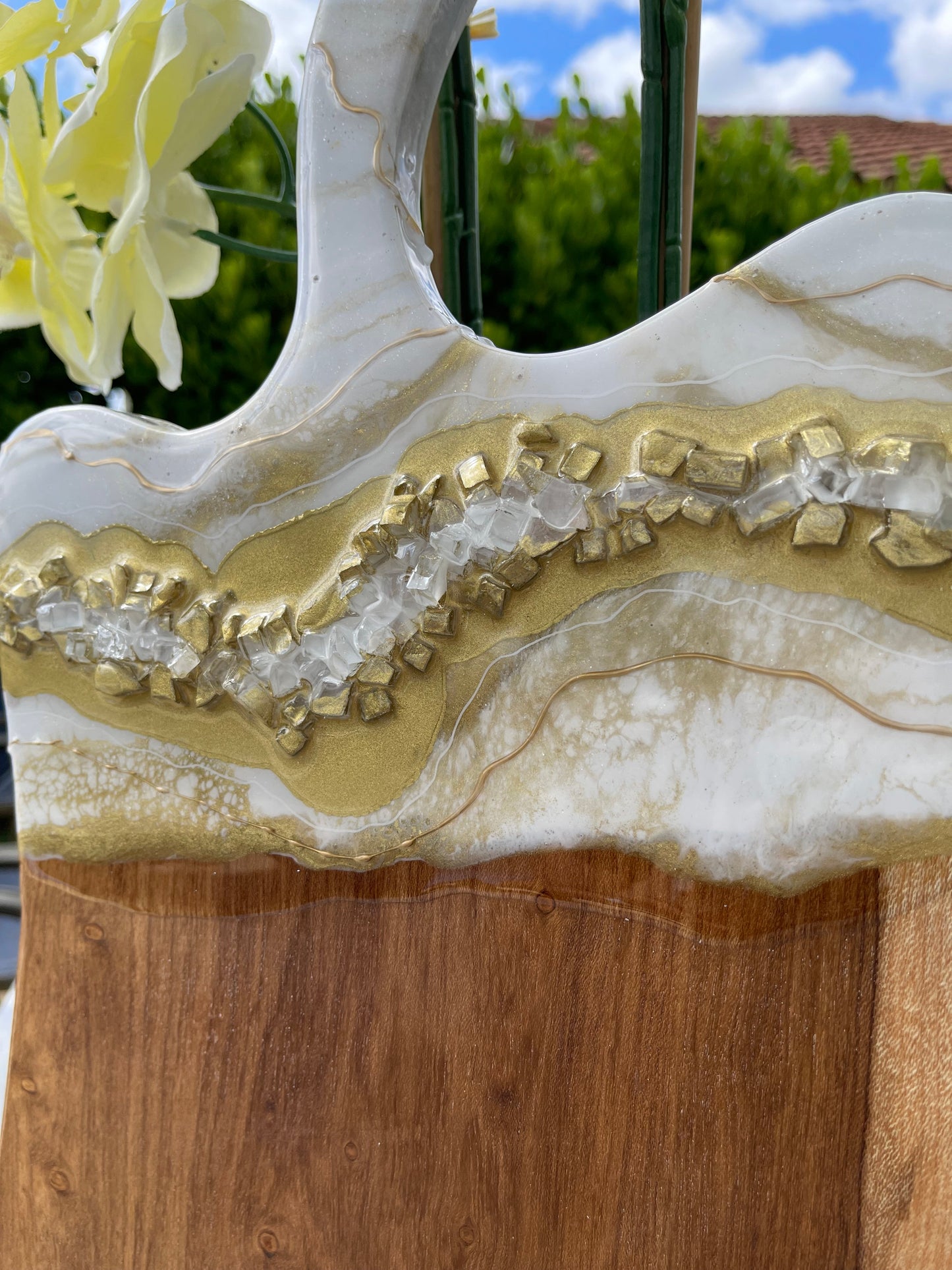 Gold & White Geode Resin Serving Board, Large