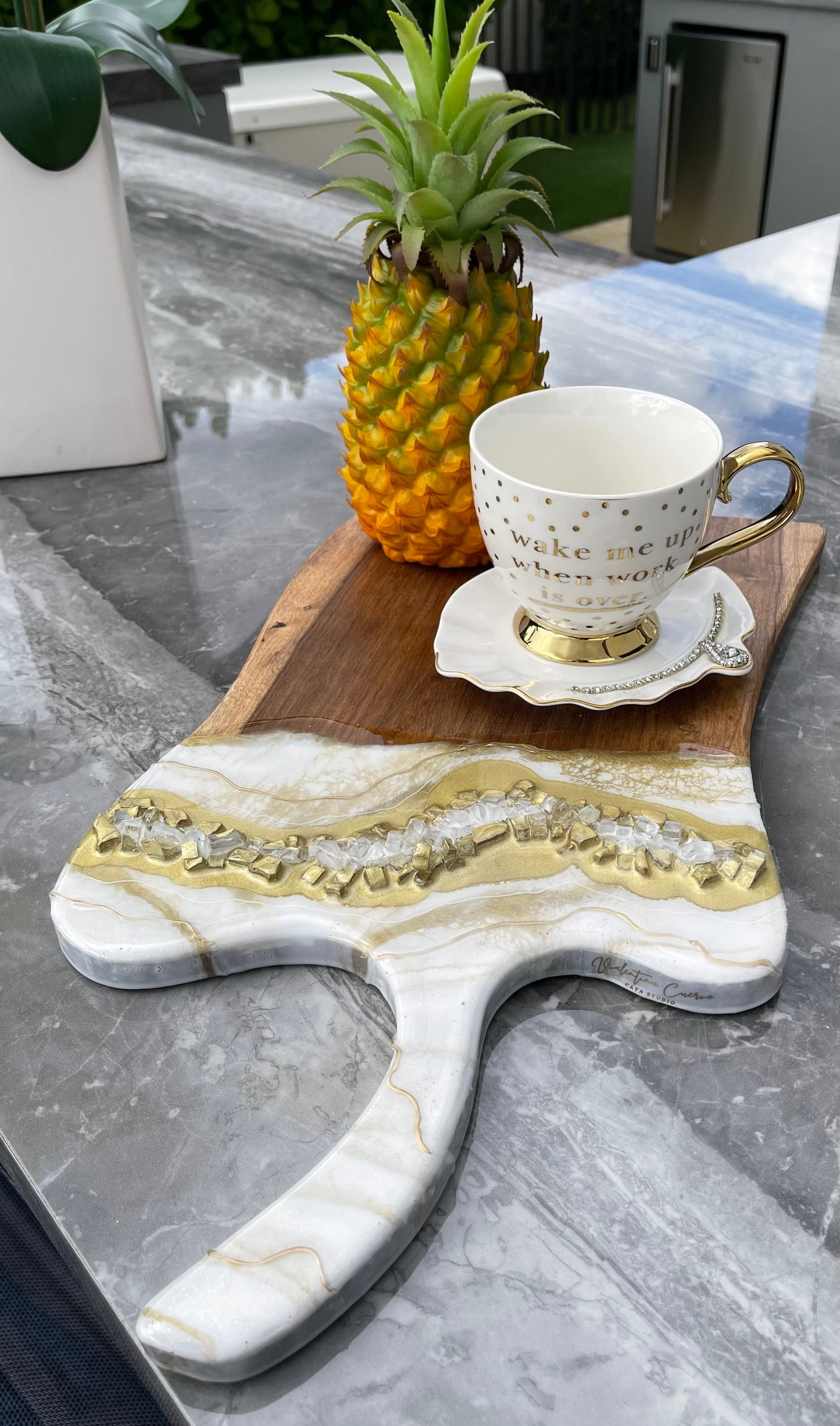 Gold & White Geode Resin Serving Board, Large