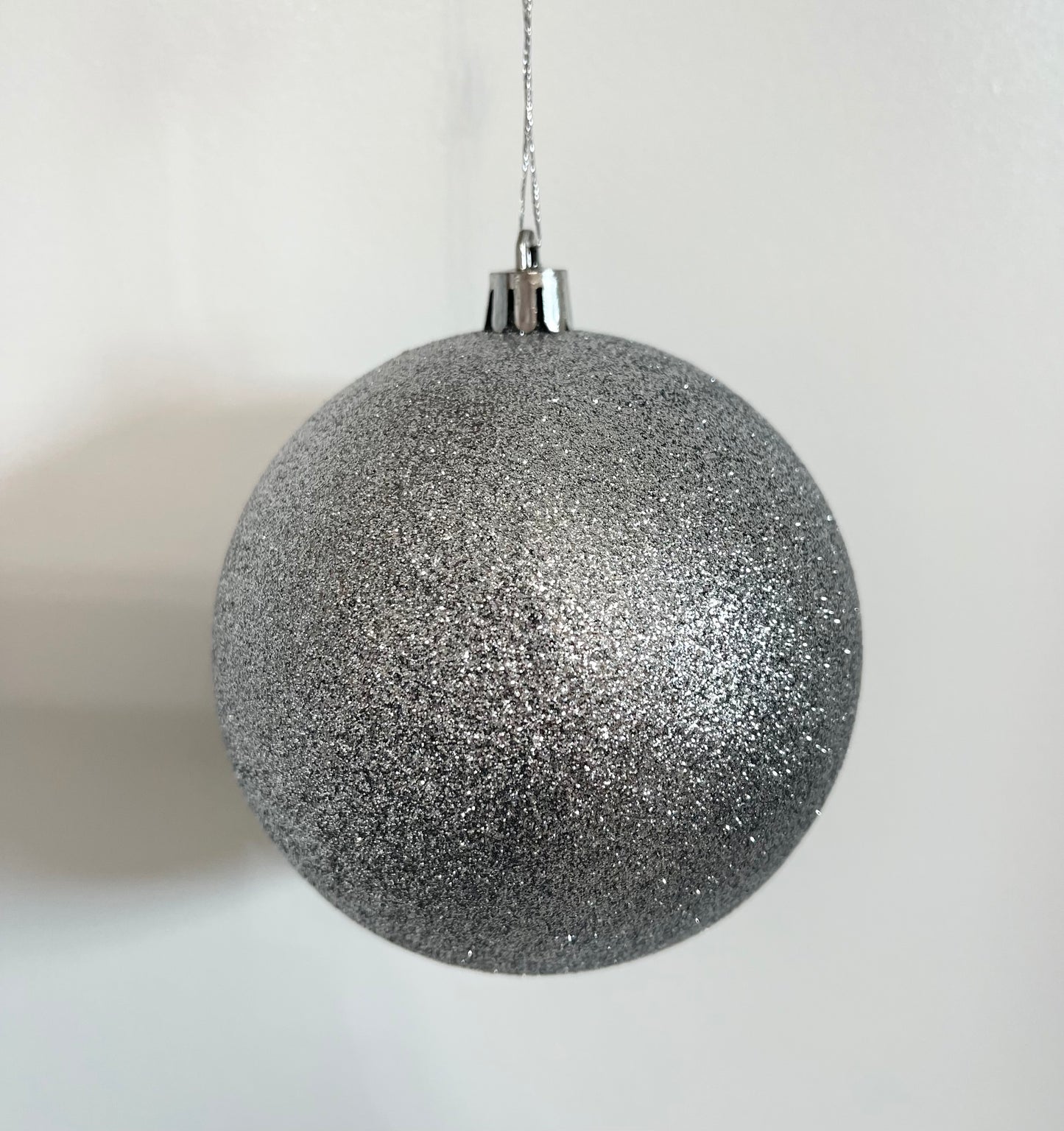 Large Glam Silver Glitter Round Ornaments, 4.8 inch, Set of 12