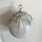 Silver and White Beaded Round Ornaments, 4.8 inch, Set 12