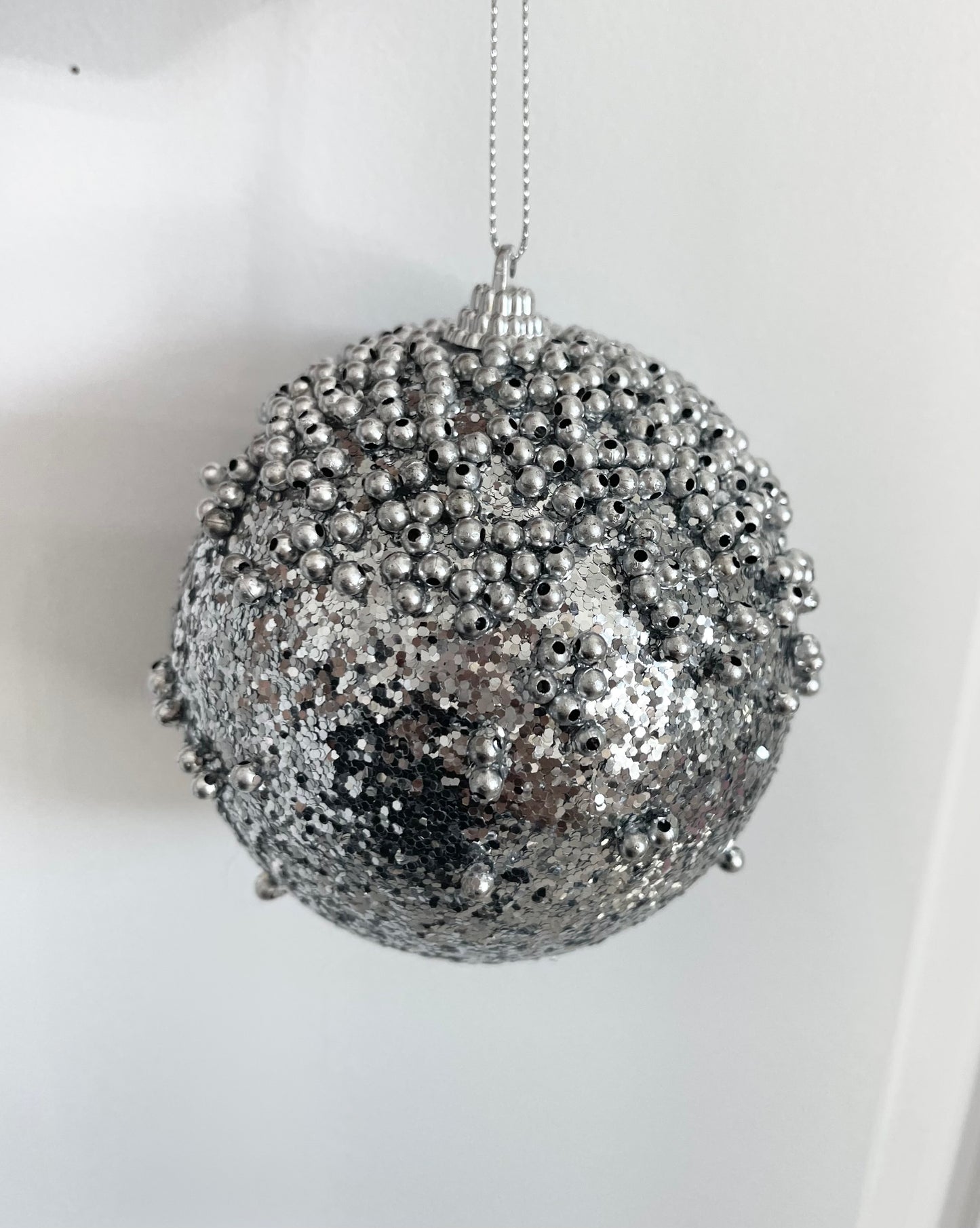 Glam Silver Glitter Round Ornaments, 4 inch, Set of 24