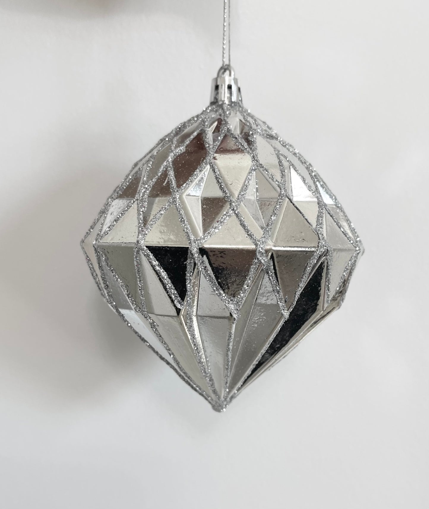 Silver Diamond Ornaments, 4 inch, Set of 24