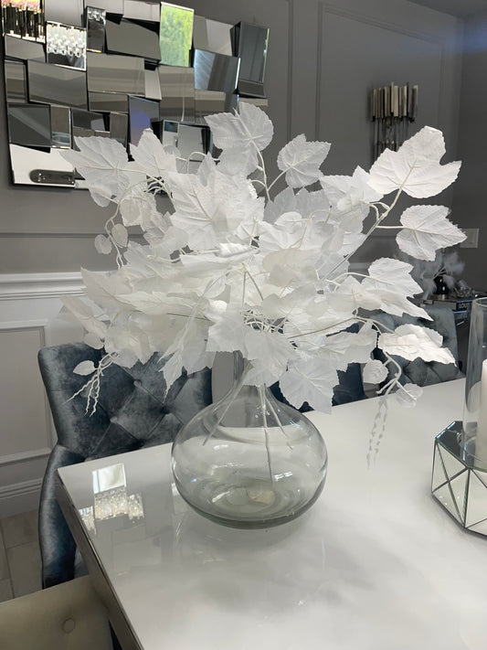 White Faux Leaves with Stems, Set of 3