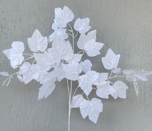 White Faux Leaves with Stems, Set of 3