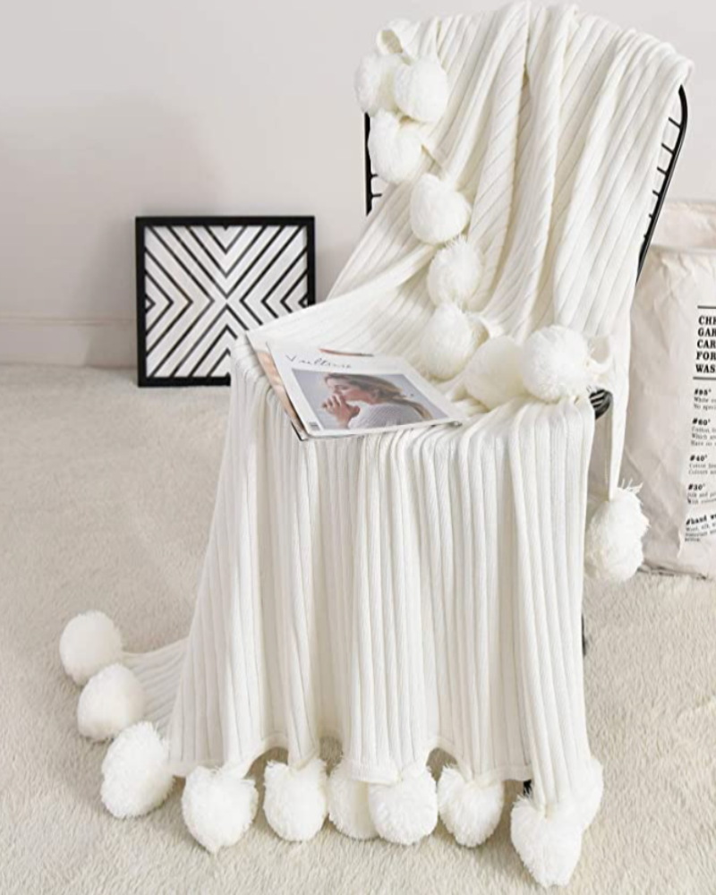 Olivia Pom Pom Throw Blanket