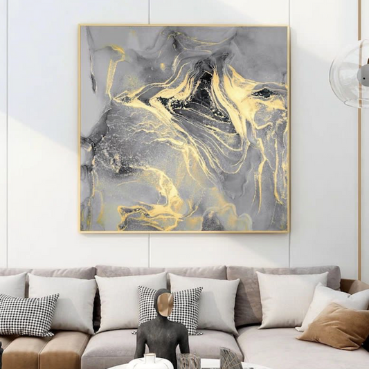 black and gold abstract wall painting