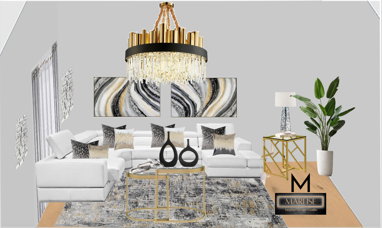 2D ADVANCED INTERIOR DESIGN STYLING BOARD WITH LAYOUT