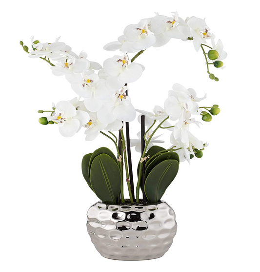 Chambray Faux Orchid in Silver Pot