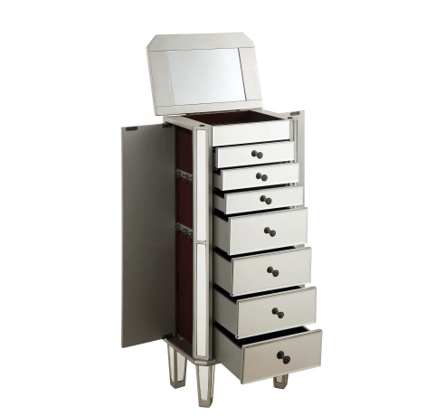 Zoey 7 Drawer Jewelry Armoire in Silver Clear